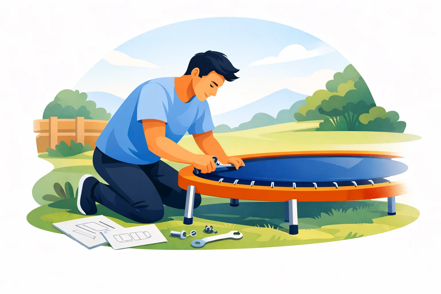 Scott assembling a trampoline
